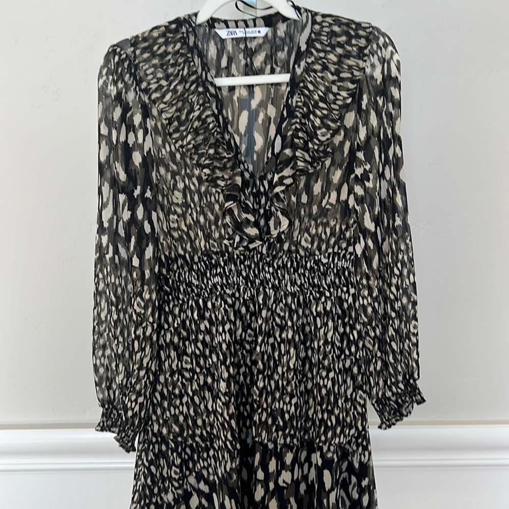 Zara animal print dress, black and olive/khaki